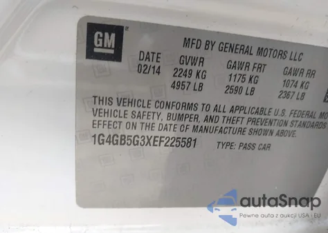 2014 Buick Lacrosse Leather Group z USA, uszkodzony, nr VIN 1G4GB5G3XEF225581